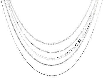 Picture of Sterling Silver Cuban, Rope, Box, Diamond-Cut Snake, & Snake 20 Inch Chain Set of 5