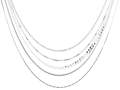 Sterling Silver Cuban, Rope, Box, Diamond-Cut Snake, & Snake 20 Inch Chain Set of 5