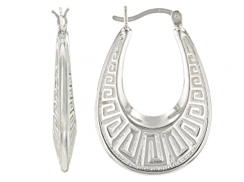 Picture of Sterling Silver Greek Key 1 3/16" Oval Hoop Earrings