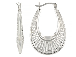 Sterling Silver Greek Key 1 3/16" Oval Hoop Earrings