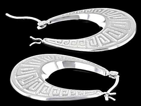 Sterling Silver Greek Key 1 3/16" Oval Hoop Earrings