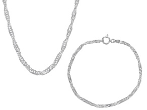 Sterling Silver 2.4mm Singapore 20 Inch Chain & 2.4mm Singapore Link Bracelet Set of 2