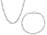 Sterling Silver 2.4mm Singapore 20 Inch Chain & 2.4mm Singapore Link Bracelet Set of 2
