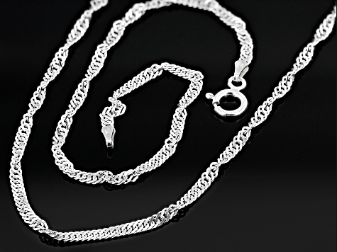 Sterling Silver 2.4mm Singapore 20 Inch Chain & 2.4mm Singapore Link Bracelet Set of 2