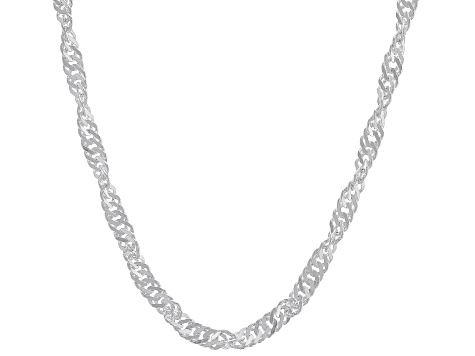 Sterling Silver 2.4mm Singapore 20 Inch Chain & 2.4mm Singapore Link Bracelet Set of 2