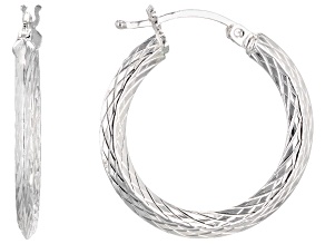 Sterling Silver Diamond-Cut 1" Hoop Earrings