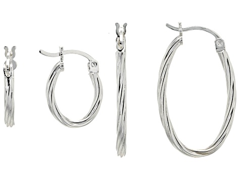 Sterling Silver Twisted Oval Hoop Earring Set of 2