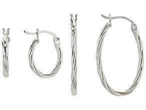 Sterling Silver Twisted Oval Hoop Earring Set of 2