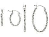 Sterling Silver Twisted Oval Hoop Earring Set of 2