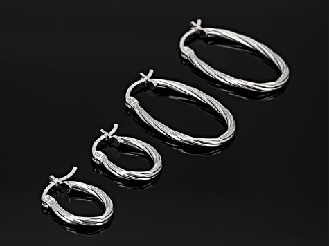 Sterling Silver Twisted Oval Hoop Earring Set of 2