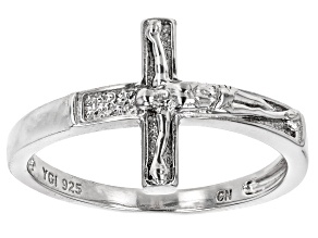 Rhodium Over Sterling Silver Crucifix Ring
