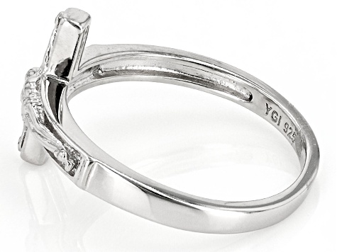 Rhodium Over Sterling Silver Crucifix Ring