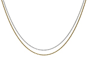Sterling Silver & 18k Yellow Gold Over Sterling Silver 1.4mm Rope 20 Inch Chain Set of 2