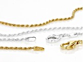 Sterling Silver & 18k Yellow Gold Over Sterling Silver 1.4mm Rope 20 Inch Chain Set of 2