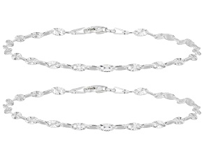 Sterling Silver 3mm Diamond-Cut Valentino Link Bracelet Set of 2