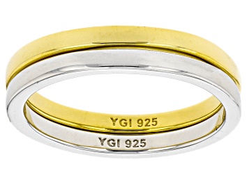 Picture of Rhodium Over Sterling Silver & 18k Yellow Gold Over Sterling Silver 2mm Band Ring Set of 2
