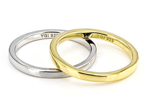 Rhodium Over Sterling Silver & 18k Yellow Gold Over Sterling Silver 2mm Band Ring Set of 2