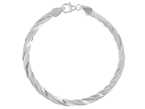 Sterling Silver 4mm Diamond-Cut Braided Herringbone Link Bracelet