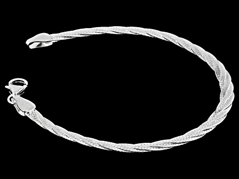Sterling Silver 4mm Diamond-Cut Braided Herringbone Link Bracelet