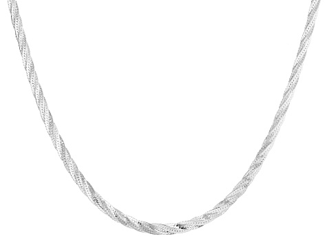 Sterling Silver 4mm Diamond-Cut Braided Herringbone 20 Inch Chain