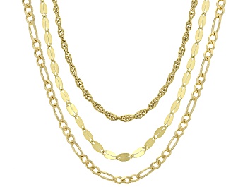 Picture of 18k Yellow Gold Over Sterling Silver Twisted Rope, Figaro, & Mirror Link 20 Inch Chain Set of 3