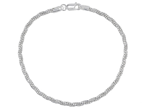 Sterling Silver 2mm Diamond-Cut Twisted Popcorn Link Bracelet