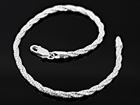 Sterling Silver 2mm Diamond-Cut Twisted Popcorn Link Bracelet