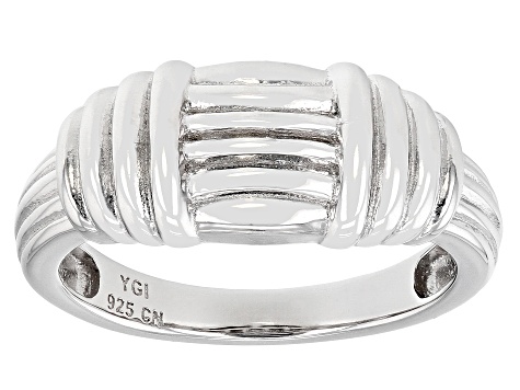 Rhodium Over Sterling Silver Textured Graduated Band Ring