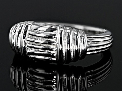 Rhodium Over Sterling Silver Textured Graduated Band Ring