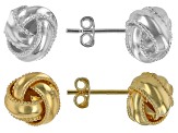 Sterling Silver & 18k Yellow Gold Over Sterling Silver 9mm Love Knot Stud Earring Set of 2