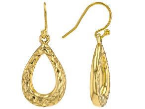 18k Yellow Gold Over Sterling Silver Diamond-Cut Teardrop Dangle Earrings