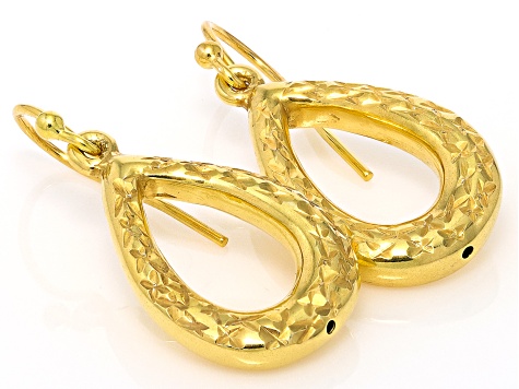 18k Yellow Gold Over Sterling Silver Diamond-Cut Teardrop Dangle Earrings