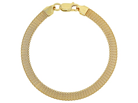 18K Yellow Gold Over Sterling Silver 7mm Flat Popcorn Link Bracelet