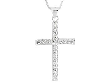 Picture of Sterling Silver Diamond-Cut Cross Pendant Box Link 18 Inch Necklace