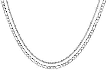 Picture of Sterling Silver Diamond-Cut Figaro & Criss Cross Link 18 Inch Chain Set of 2