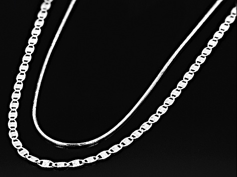 Sterling Silver 0.8mm Diamond-Cut Snake & 2.1mm Sunburst Valentino 20 Inch Chain Set of 2