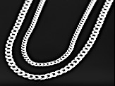 Sterling Silver Diamond-Cut Flat Curb 3mm 20 Inch & 4mm 22 Inch Chain Set of 2