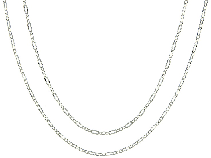 Sterling Silver 2.6mm Diamond-Cut Paperclip Station 18 & 20 Inch Chain Set Of 2