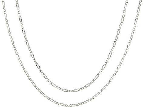 Sterling Silver 2.6mm Diamond-Cut Paperclip Station 18 & 20 Inch Chain Set Of 2