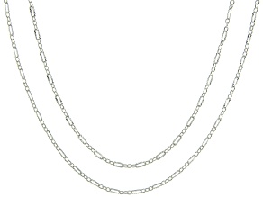 Sterling Silver 2.6mm Diamond-Cut Paperclip Station 18 & 20 Inch Chain Set Of 2