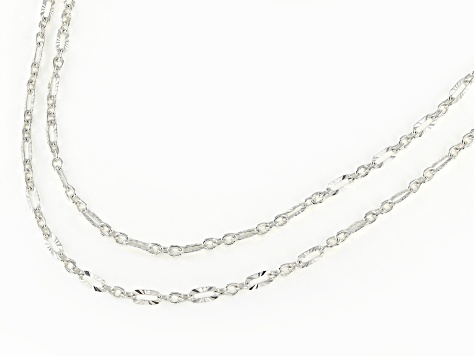 Sterling Silver 2.6mm Diamond-Cut Paperclip Station 18 & 20 Inch Chain Set Of 2