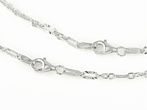 Sterling Silver 2.6mm Diamond-Cut Paperclip Station 18 & 20 Inch Chain Set Of 2