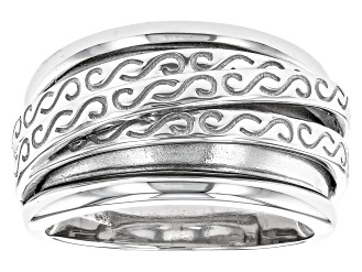 Rhodium Over Sterling Silver 12.6mm Polished & Engraved Multi-Row Ring