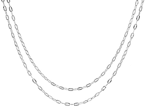 Sterling Silver 3mm Diamond-Cut Sunburst Oval Link 18 & 20 Inch Chain Set of 2