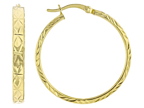 Sterling Silver & 18k Yellow Gold Over Sterling Silver 1 3/16" Diamond-Cut Hoop Earring Set of 2