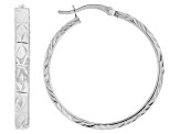 Sterling Silver & 18k Yellow Gold Over Sterling Silver 1 3/16" Diamond-Cut Hoop Earring Set of 2