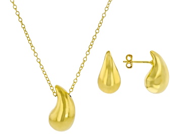 Picture of 18k Yellow Gold Over Sterling Silver Teardrop Pendant & Earrings Set