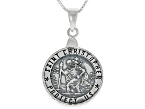 Sterling Silver Saint Christopher Pendant With 18 Inch Box Chain