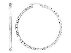 Rhodium Over Sterling Silver Textured Hoop Earrings