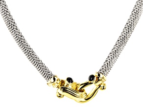 Sterling Silver with 14k Yellow Gold Over Sterling Silver and Black Spinel Popcorn Chain Necklace